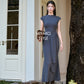Vivienne High Neck Long Dress in Grey