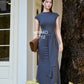 Vivienne High Neck Long Dress in Grey