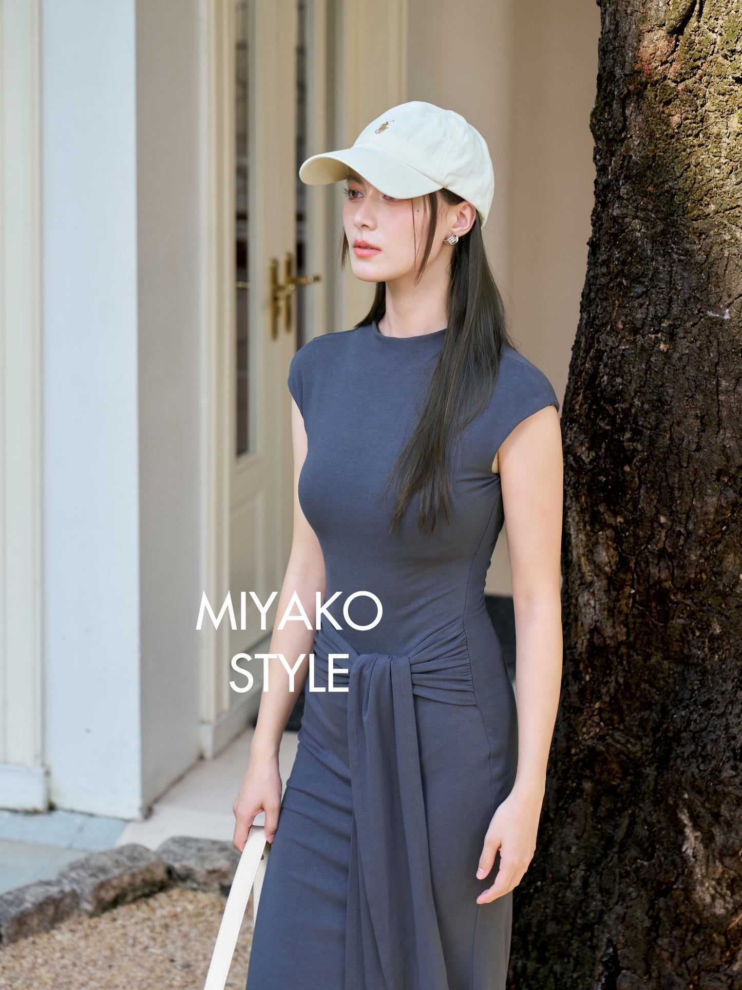 Vivienne High Neck Long Dress in Grey