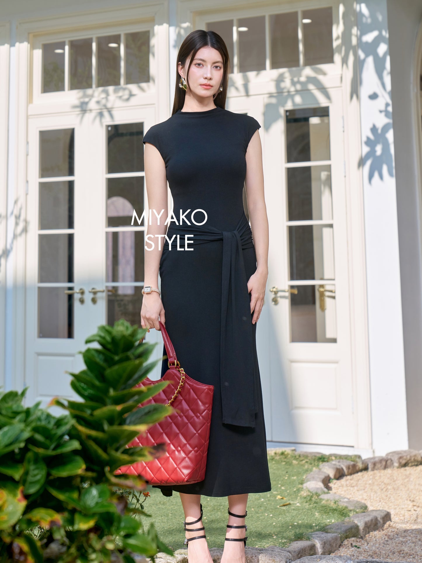 Vivienne High Neck Long Dress in Black