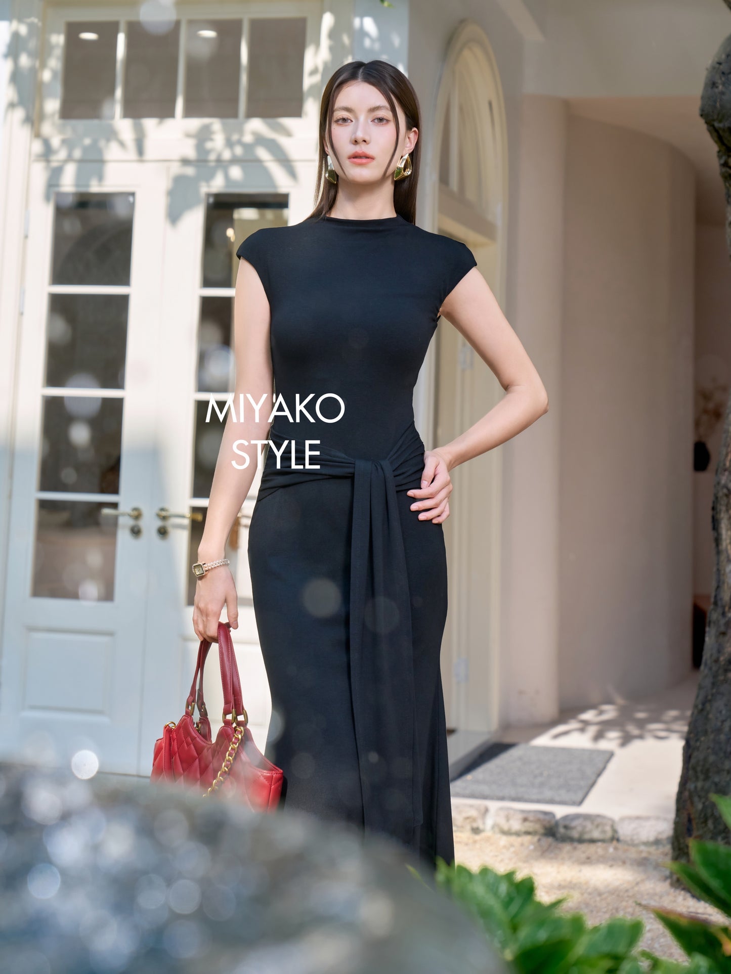 Vivienne High Neck Long Dress in Black