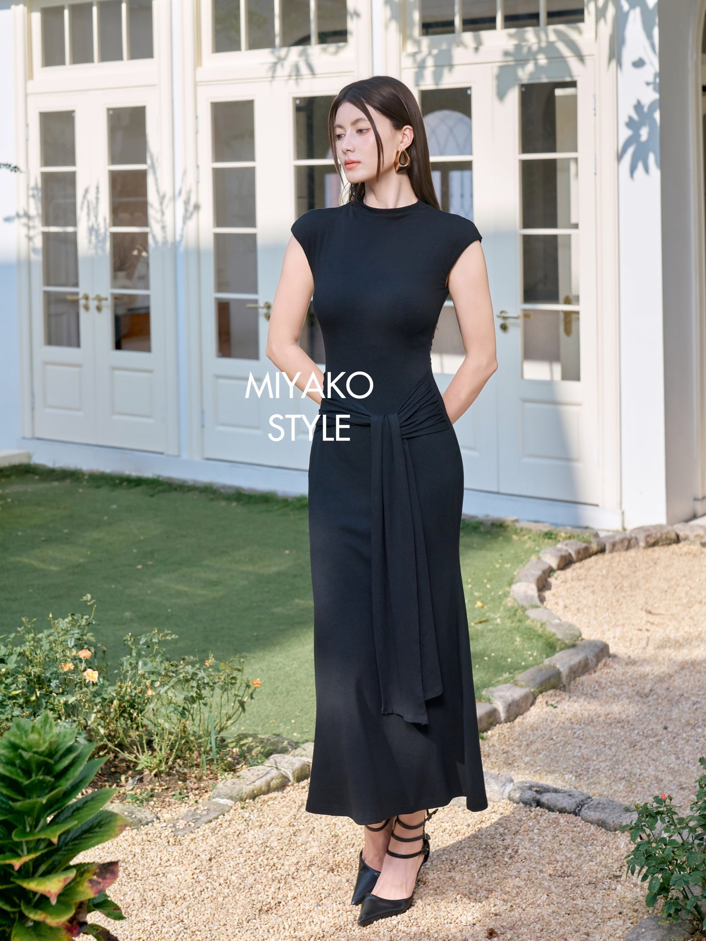 Vivienne High Neck Long Dress in Black