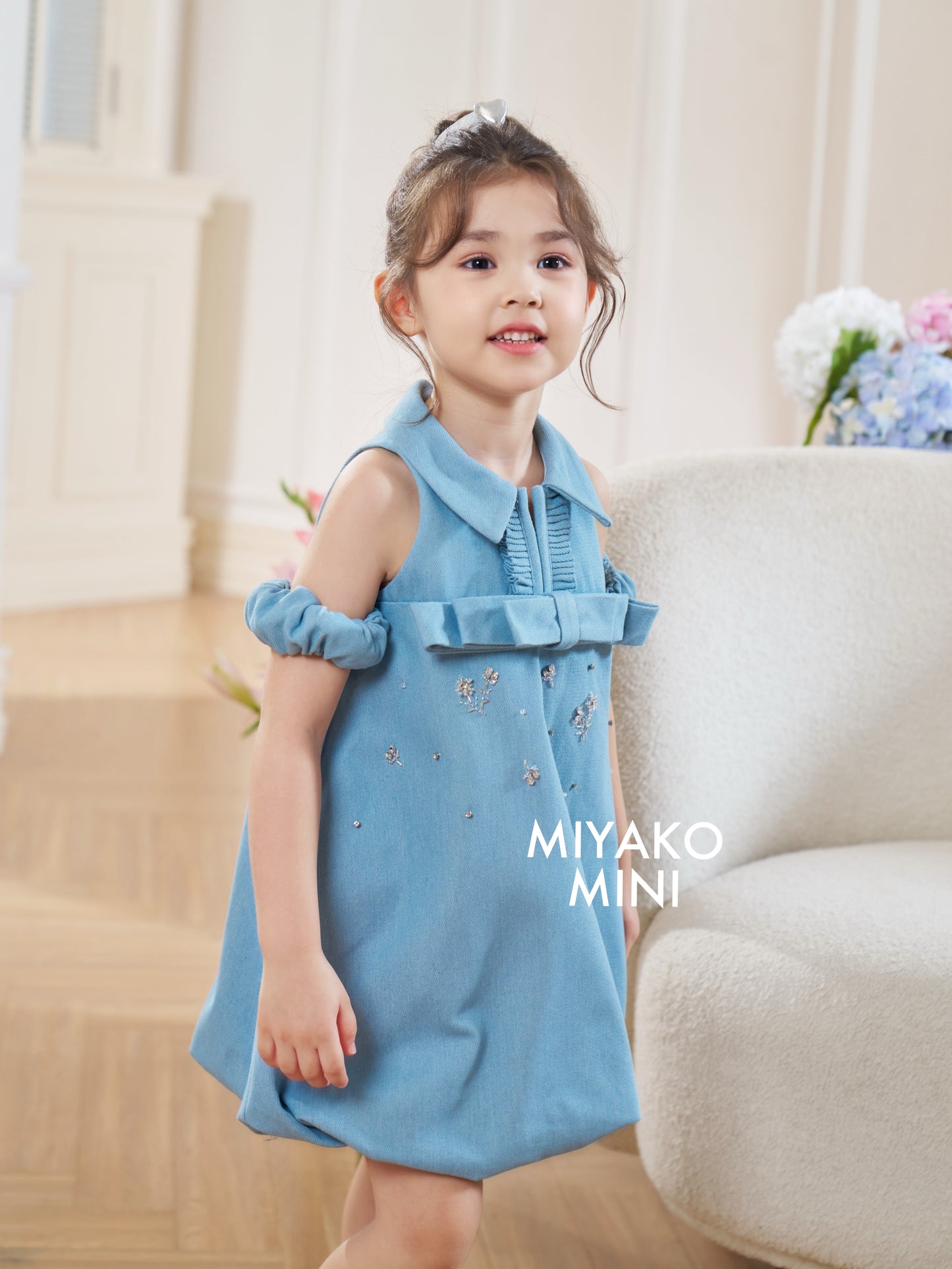 Denim Premium Detachable Sleeve Girl Dress