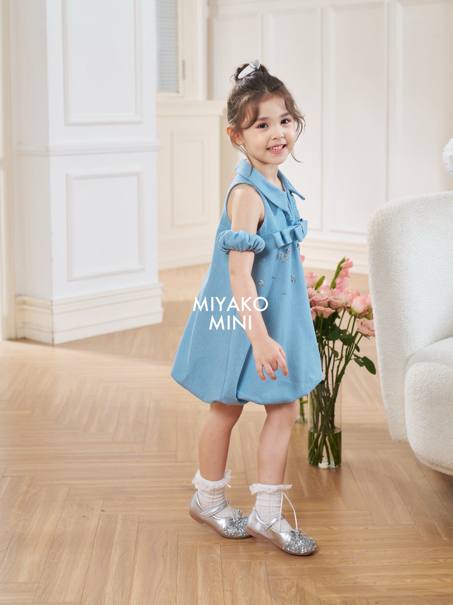 Denim Premium Detachable Sleeve Girl Dress