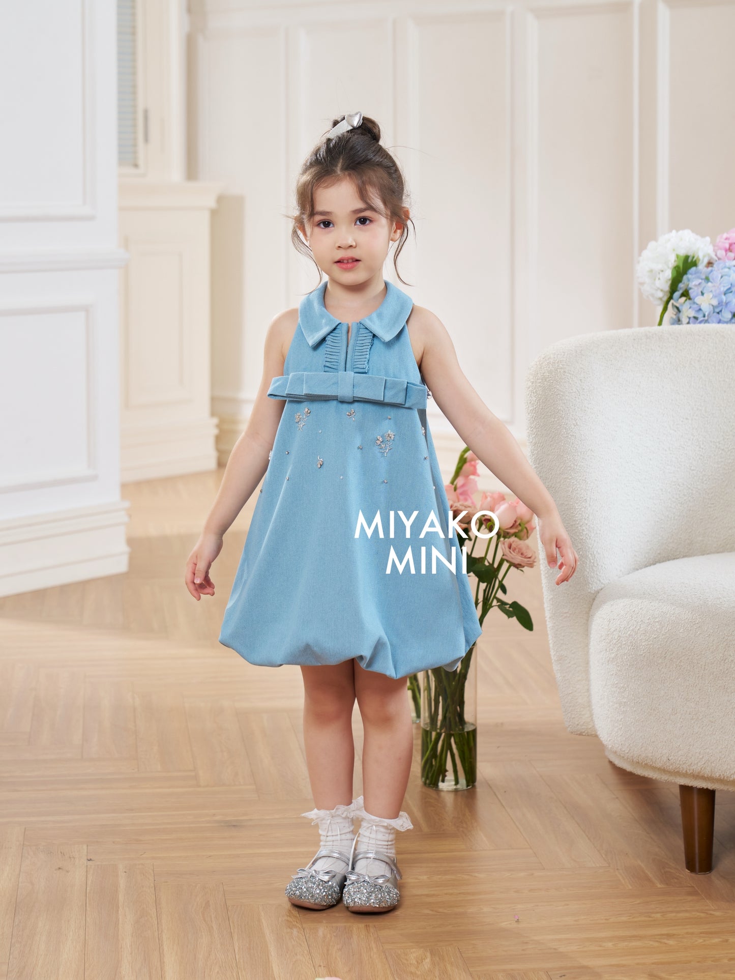 Denim Premium Detachable Sleeve Girl Dress