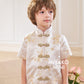 【孔雀开屏】Feather Cheongsam Little Boy Suit in Pink 香槟粉小男孩唐装