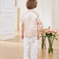 【孔雀开屏】Feather Cheongsam Little Boy Suit in Pink 香槟粉小男孩唐装
