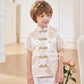 【孔雀开屏】Feather Cheongsam Little Boy Suit in Pink 香槟粉小男孩唐装