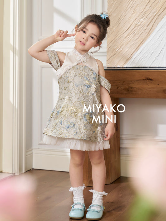 【万事如亿】Billionaire Embroidered Girl Dress in Ash Beige 米灰色小女孩连身裙