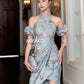【万事如亿】Billionaire Padded & Detachable Sleeve Midi Cheongsam Dress in Sea Blue 绿蓝色女装长款