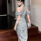 【万事如亿】Billionaire Padded & Detachable Sleeve Midi Cheongsam Dress in Sea Blue 绿蓝色女装长款