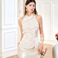 Rosy 3D Halter Top in Beige White