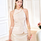 Rosy 3D Halter Top in Beige White