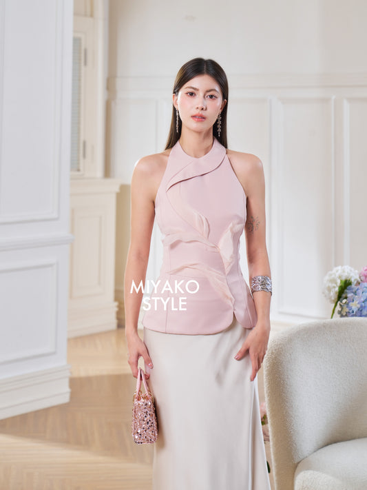 Rosy 3D Halter Top in Pink