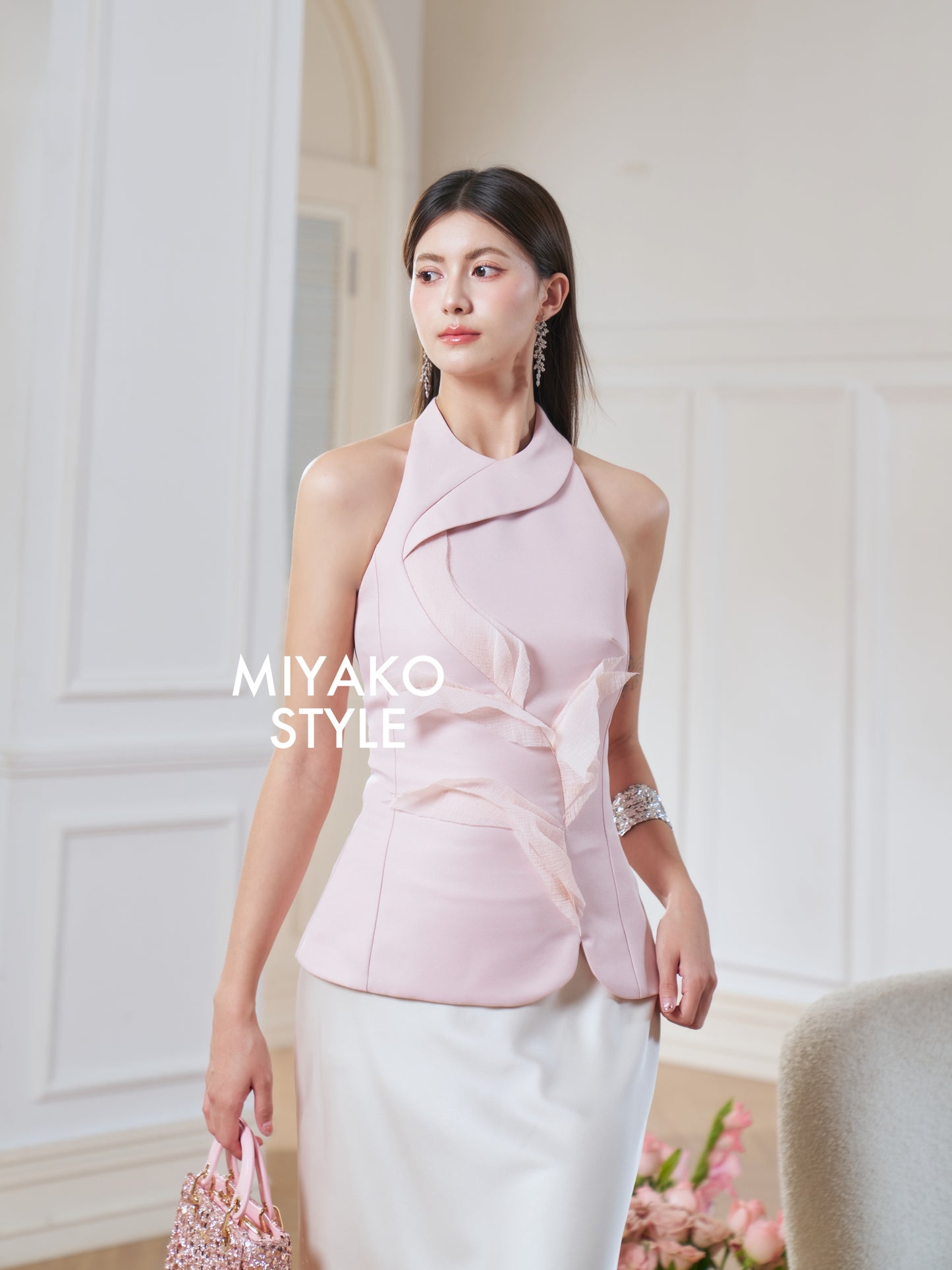 Rosy 3D Halter Top in Pink