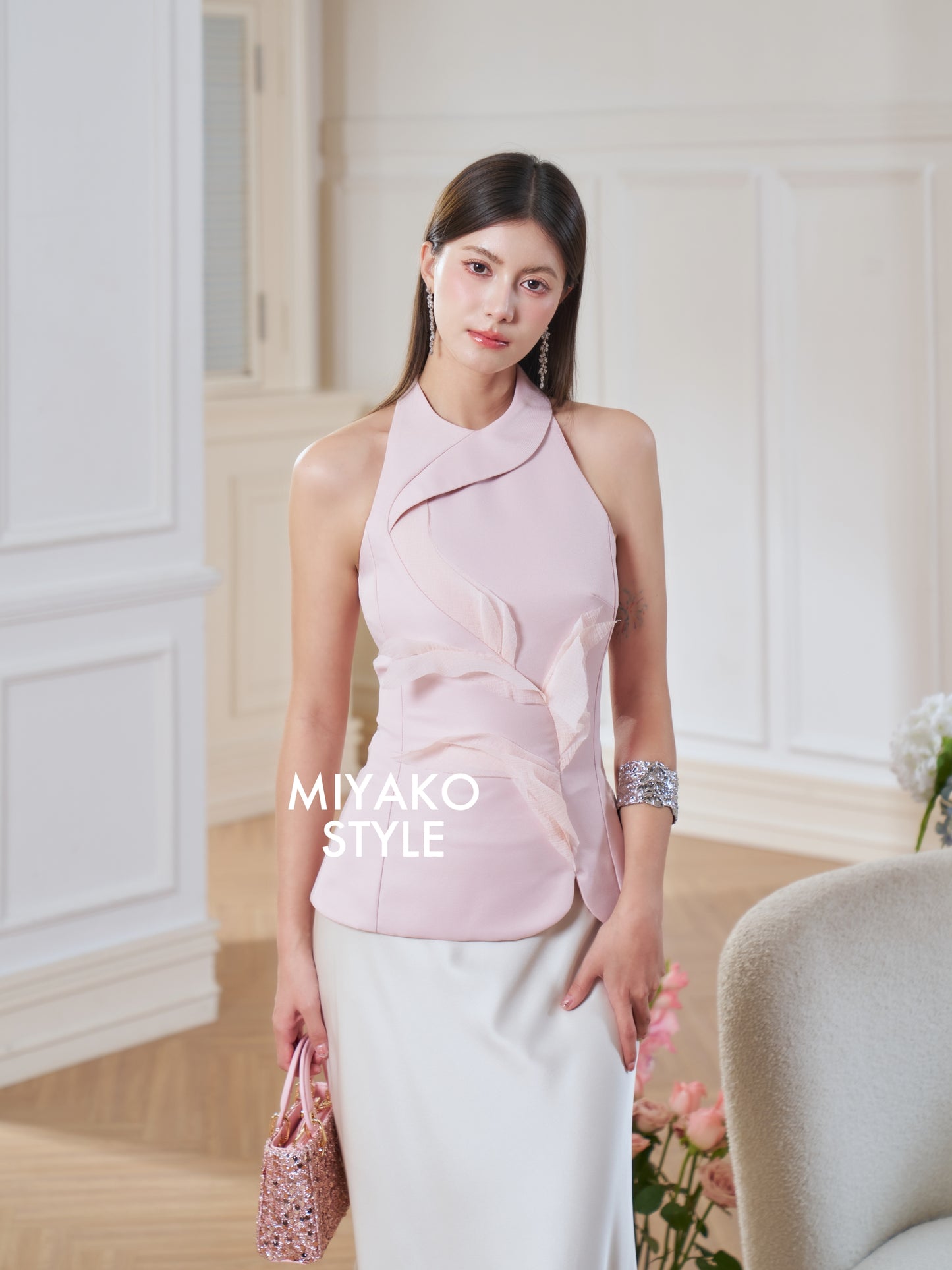 Rosy 3D Halter Top in Pink