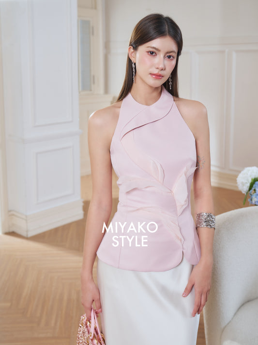 Rosy 3D Halter Top in Pink