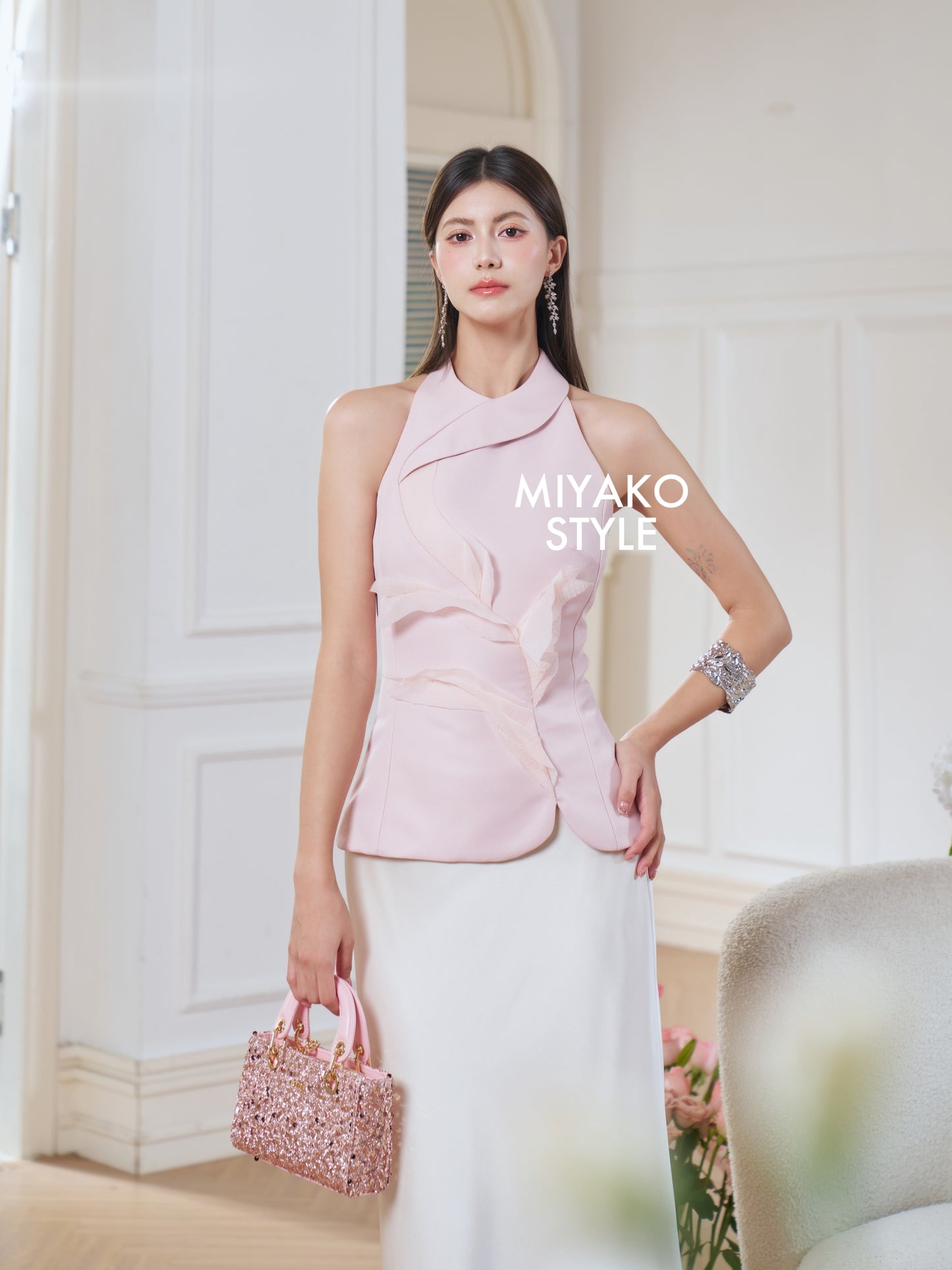 Rosy 3D Halter Top in Pink