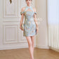 【万事如亿】Billionaire Embroidered Padded & Detachable Sleeve Mini Cheongsam Dress in Sea Blue 绿蓝色女装短款