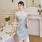 【万事如亿】Billionaire Embroidered Padded & Detachable Sleeve Mini Cheongsam Dress in Sea Blue 绿蓝色女装短款