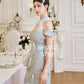 【万事如亿】Billionaire Embroidered Padded & Detachable Sleeve Mini Cheongsam Dress in Sea Blue 绿蓝色女装短款