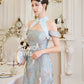 【万事如亿】Billionaire Embroidered Padded & Detachable Sleeve Mini Cheongsam Dress in Sea Blue 绿蓝色女装短款