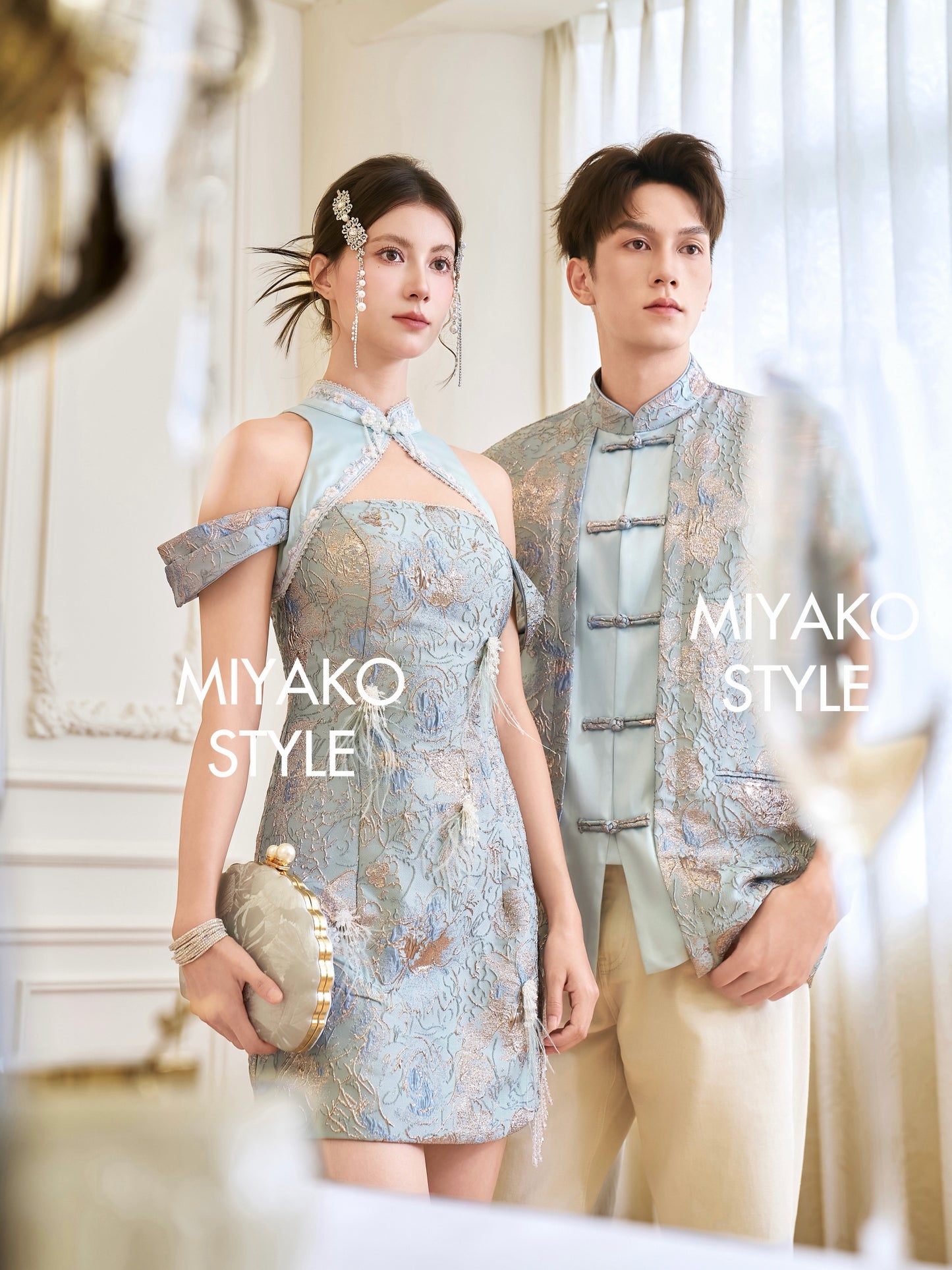 【万事如亿】Billionaire Premium Men Suit Cheongsam in Sea Blue 绿蓝色男唐装
