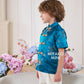 【孔雀开屏】Feather Cheongsam Little Boy Suit in Blue 孔雀蓝小男孩唐装