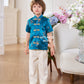 【孔雀开屏】Feather Cheongsam Little Boy Suit in Blue 孔雀蓝小男孩唐装