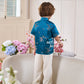 【孔雀开屏】Feather Cheongsam Little Boy Suit in Blue 孔雀蓝小男孩唐装