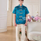 【孔雀开屏】Feather Cheongsam Men Suit in Blue 孔雀蓝男唐装