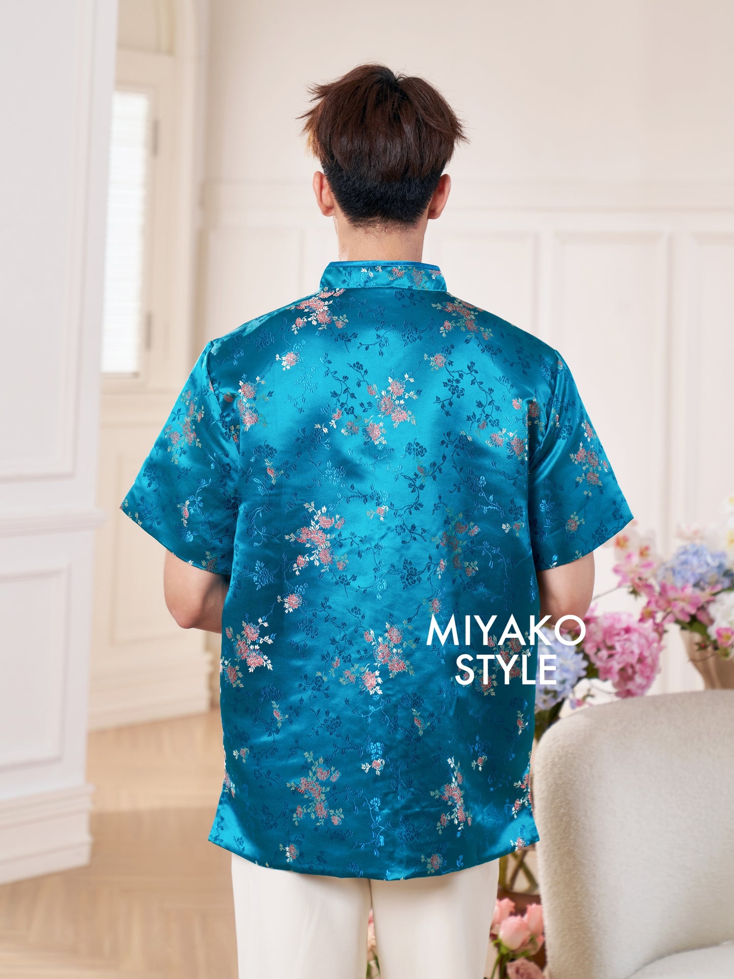 【孔雀开屏】Feather Cheongsam Men Suit in Blue 孔雀蓝男唐装
