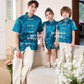 【孔雀开屏】Feather Cheongsam Little Boy Suit in Blue 孔雀蓝小男孩唐装