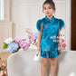 【孔雀开屏】Feather Cheongsam Little Girl Dress in Blue 孔雀蓝小女孩连身裙