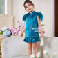 【孔雀开屏】Feather Cheongsam Little Girl Dress in Blue 孔雀蓝小女孩连身裙