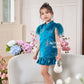 【孔雀开屏】Feather Cheongsam Little Girl Dress in Blue 孔雀蓝小女孩连身裙