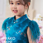 【孔雀开屏】Feather Cheongsam Little Girl Dress in Blue 孔雀蓝小女孩连身裙