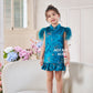 【孔雀开屏】Feather Cheongsam Little Girl Dress in Blue 孔雀蓝小女孩连身裙
