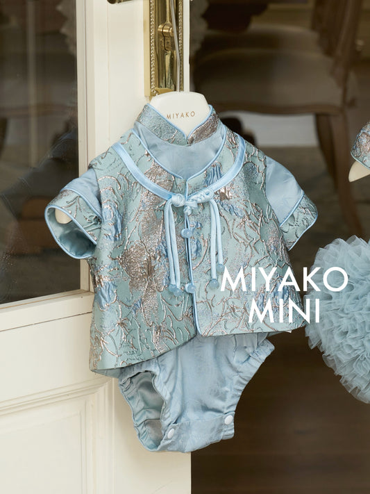 【万事如亿】Billionaire Premium Baby Boy Cheongsam in Sea Blue 绿蓝色男宝宝