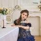【星辰闪耀】Starlight Detachable Fur Sleeve Girl Dress in Golden Navy 小女孩连身裙