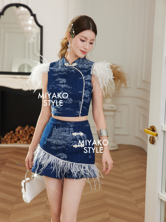 【星光牛仔】Blink Denim Premium Fur Sleeveless Crop Top in Dark 深色女装上衣