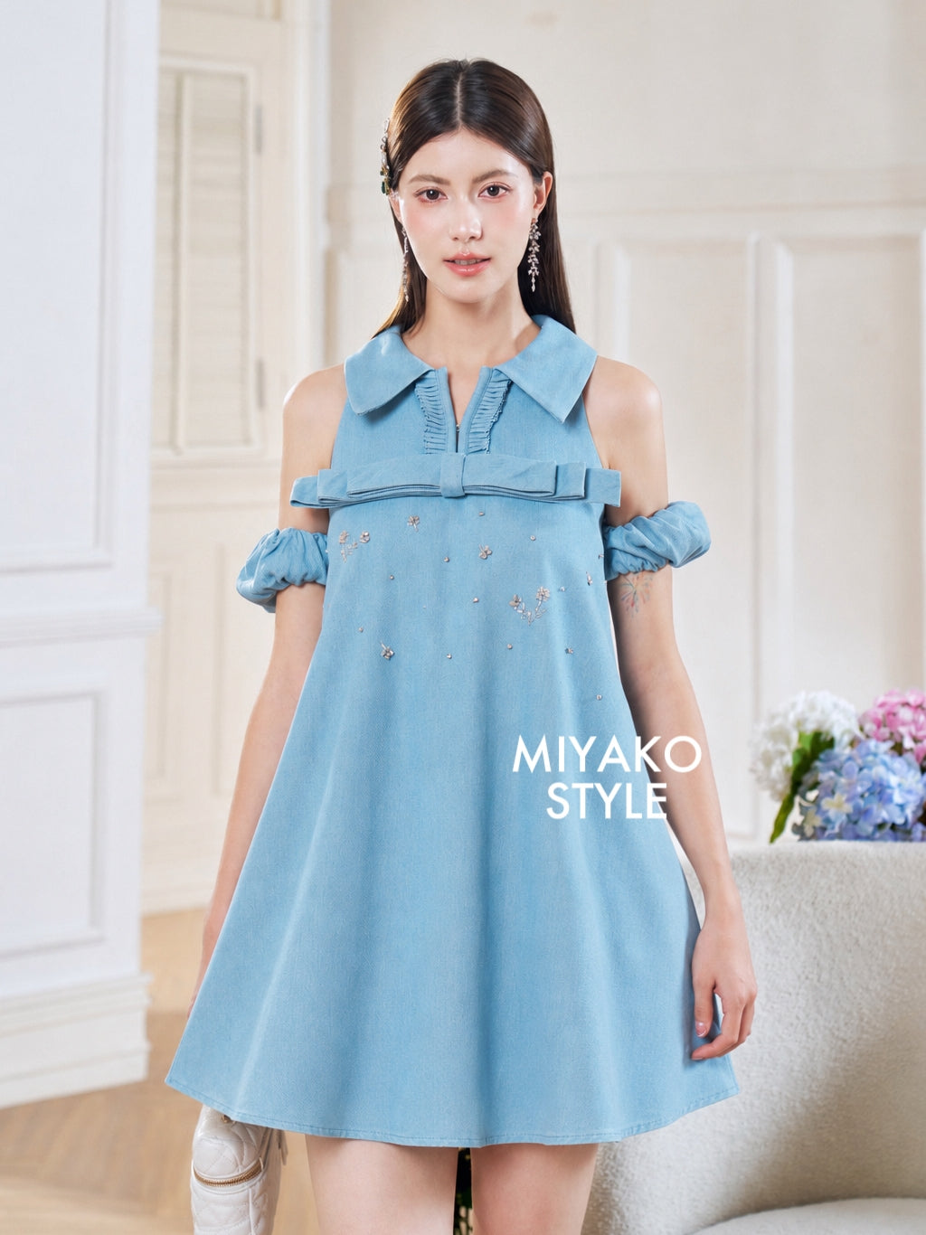 Denim Premium Detachable Sleeve Women Dress