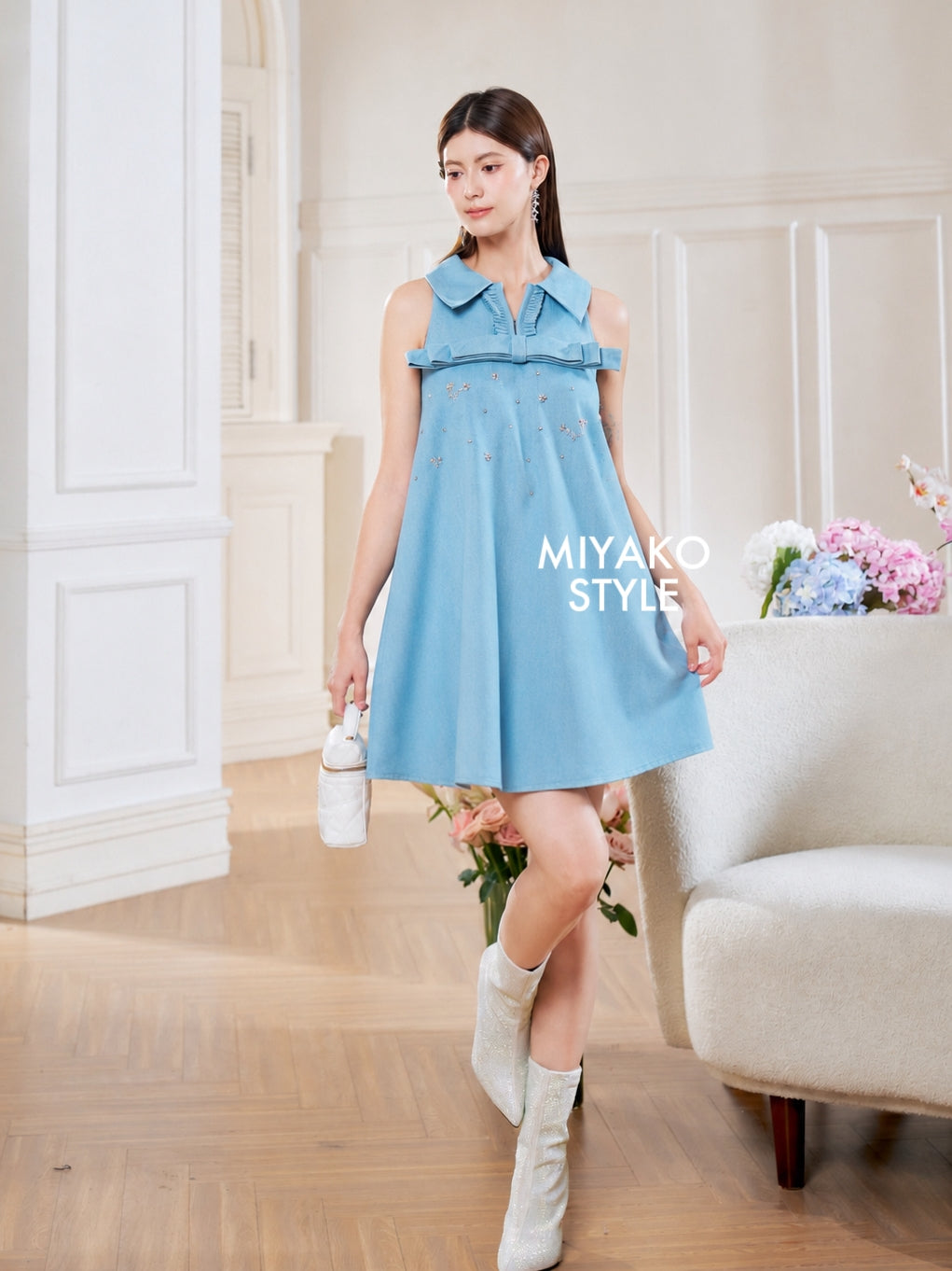 Denim Premium Detachable Sleeve Women Dress