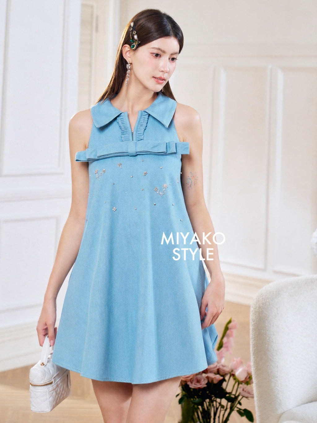 Denim Premium Detachable Sleeve Women Dress