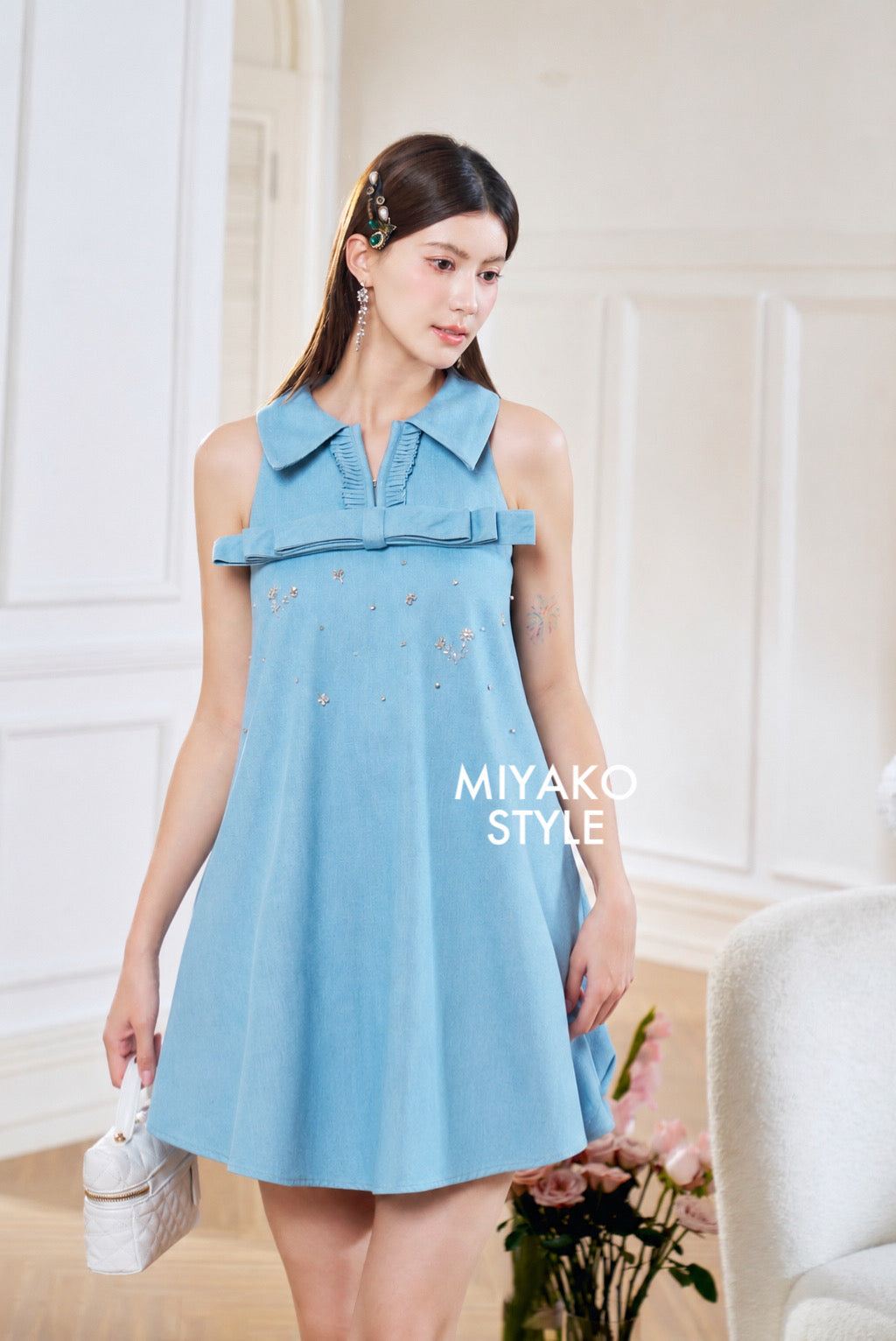 Denim Premium Detachable Sleeve Women Dress