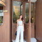 Rosy satin high waist pant in White
