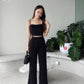 Rosy satin high waist pant in Black
