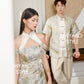 【万事如亿】Billionaire Embroidered Padded & Detachable Sleeve Mini Cheongsam Dress in Ash Beige 米灰色女装短款