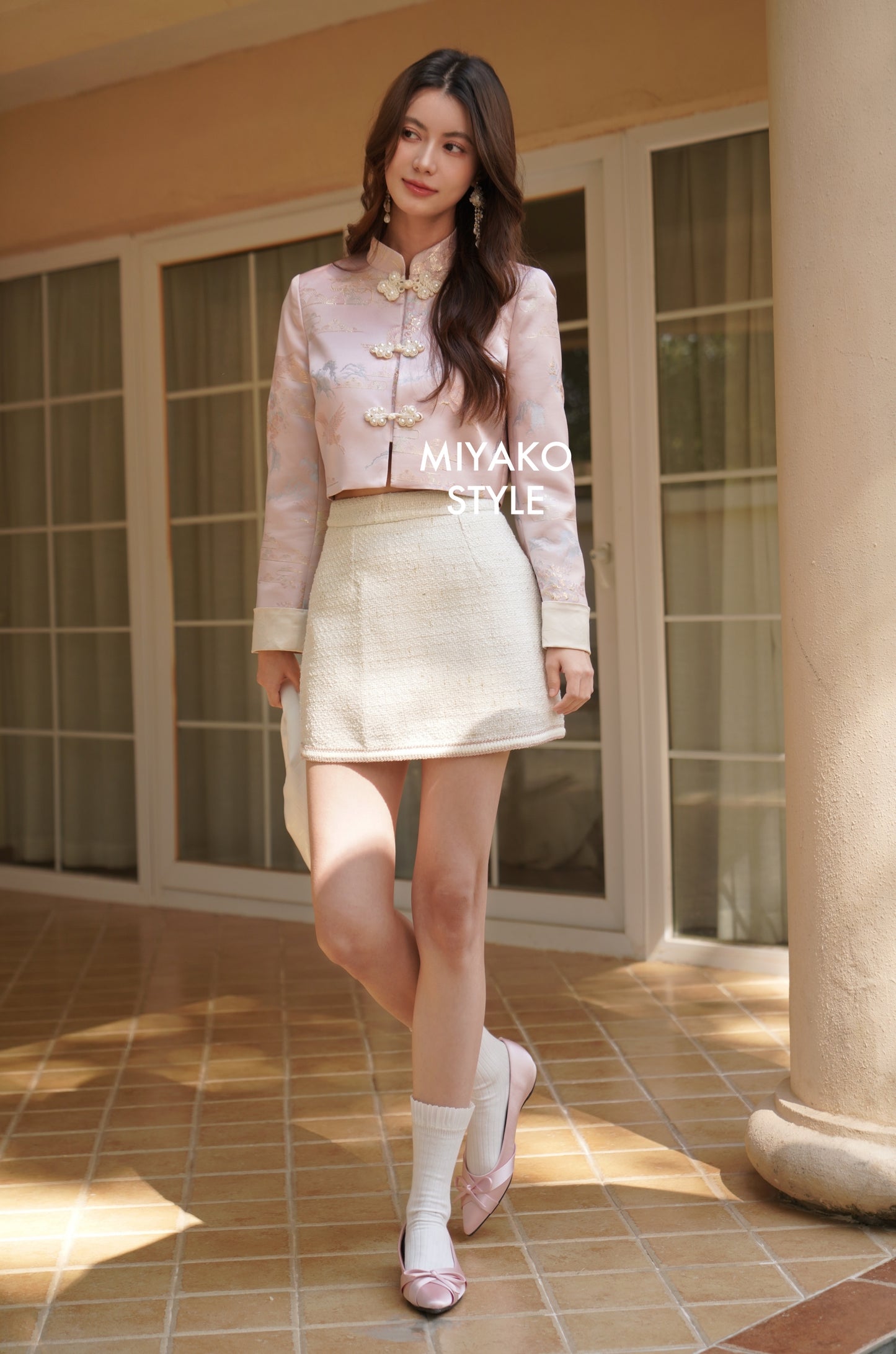 Kelly Embroided Long Sleeve Jacket in Pink