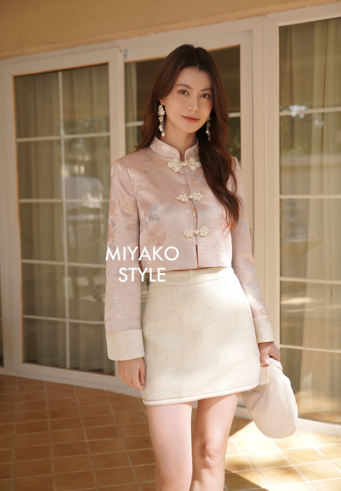 Kelly Embroided Long Sleeve Jacket in Pink